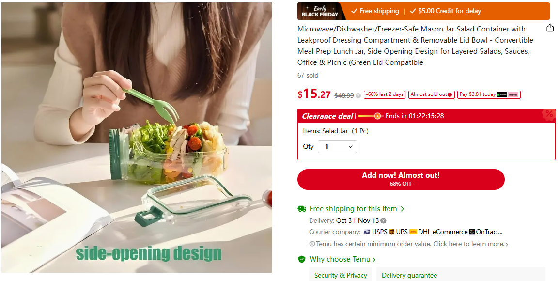  Side-Opening Salad Jar